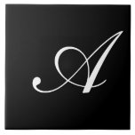Carreau Monogramme initial blanc sur noir<br><div class="desc">Lettre blanche classique Monogramme sur Noir,  "A"</div>