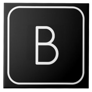 Carreau Monogramme Initial De Style Moderne Blanc & Noir