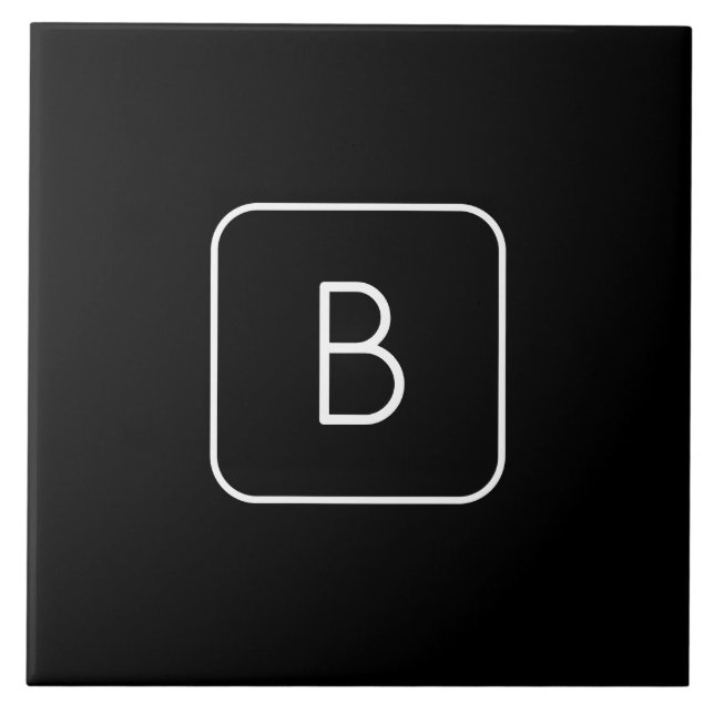 Carreau Monogramme Initial De Style Moderne | Blanc & Noir (Devant)