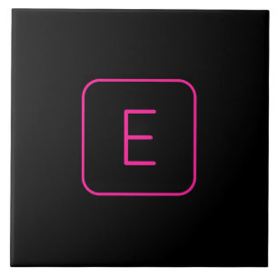 Carreau Monogramme Initial De Style Moderne Rose Et Noir