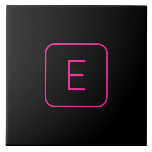 Carreau Monogramme Initial De Style Moderne | Rose Et Noir (Devant)