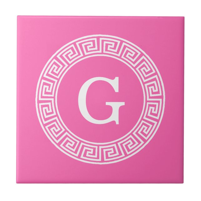 Carreau Monogramme initial du cadre de ligne de clé grecqu (Devant)