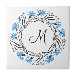 Carreau Monogramme initial du cercle de Cornflower de poin