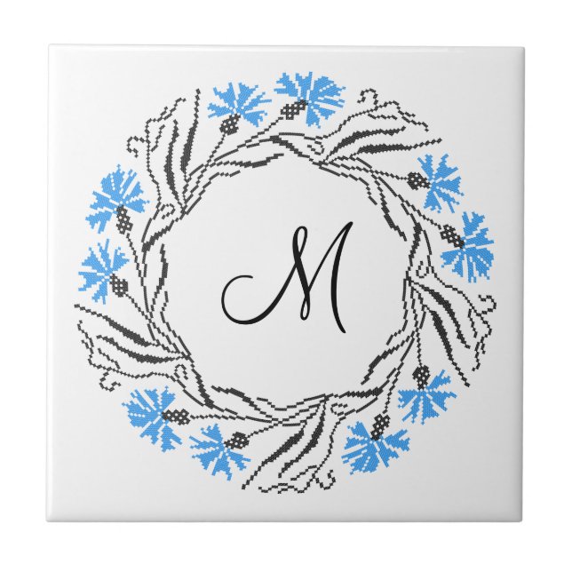 Carreau Monogramme initial du cercle de Cornflower de poin (Devant)