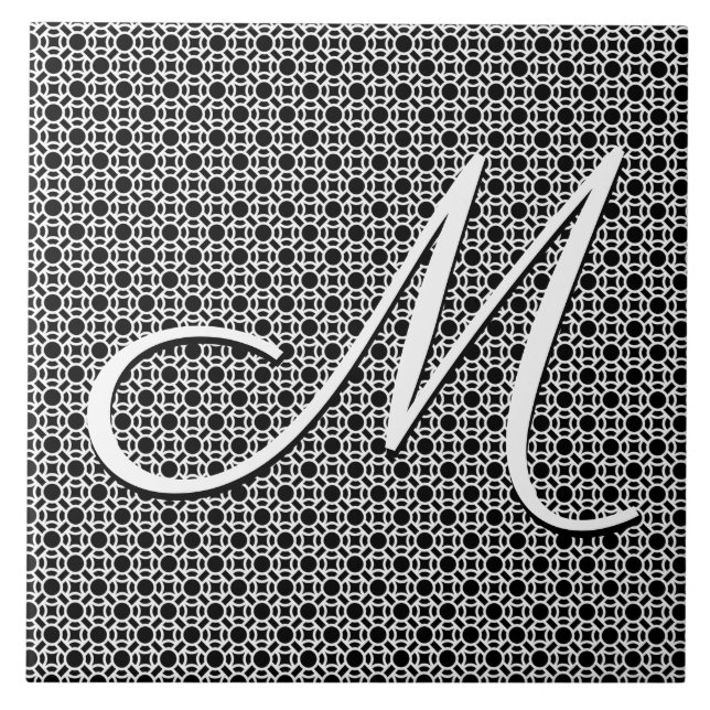 Carreau Monogramme initial géométrique noir et blanc (Devant)