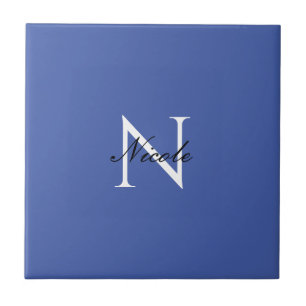 Carreau Monogramme initial manuscrit propre nom bleu