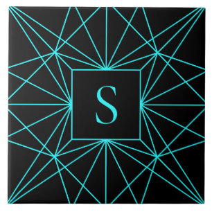 Carreau Monogramme Initial Motif Géométrique Turquoise
