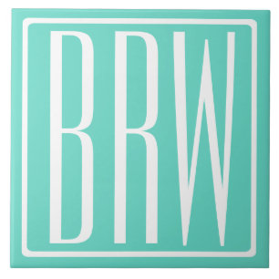 Carreau Monogramme Initiales 3 Moderne Gras   Blanc Sur Aq