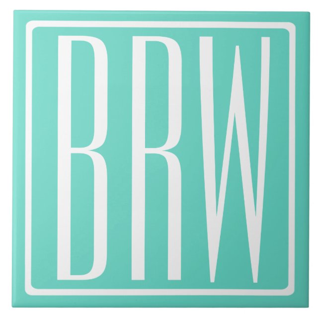 Carreau Monogramme Initiales 3 Moderne Gras | Blanc Sur Aq (Devant)