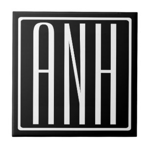 Carreau Monogramme Initiales 3 Moderne Gras Blanc Sur No