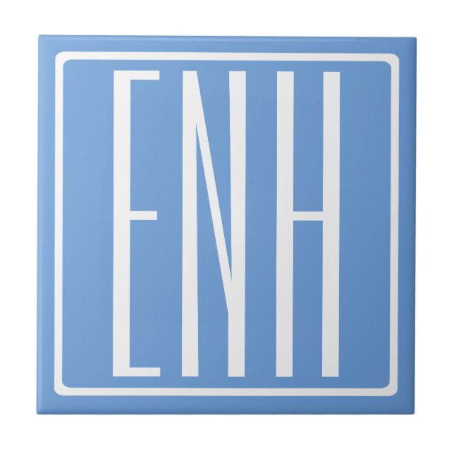 Carreau Monogramme Initiales 3 Moderne Gras | Bleu Clair (Devant)