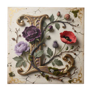 Carreau Monogramme lettre L dorée florale victorienne