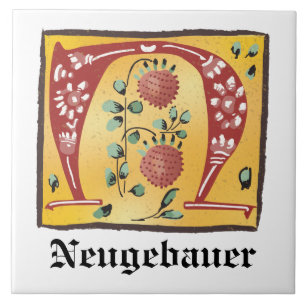 Carreau Monogramme Médiéval de la Lettre N à Décor Floral