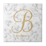 Carreau Monogramme moderne de la typographie de l'or en ma<br><div class="desc">Monogramme moderne de la typographie de l'or en marbre blanc</div>
