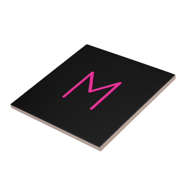 Carreau Monogramme moderne éditable rose et noir (Côté)
