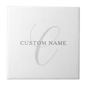 Carreau Monogramme Moderne Élégant   Gris & Blanc (modifia