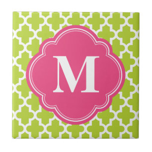 Carreau Monogramme moderne marocain vert et rose