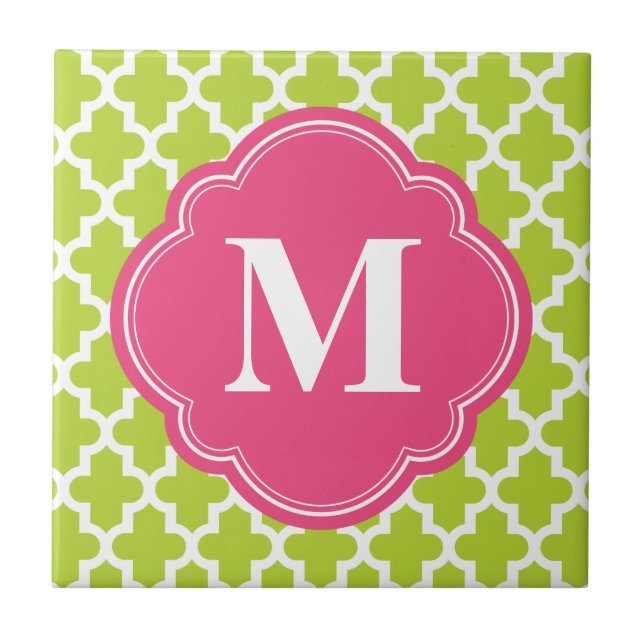 Carreau Monogramme moderne marocain vert et rose (Devant)