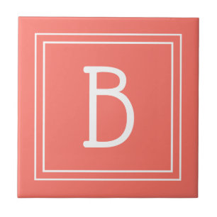 Carreau Monogramme moderne mis à jour Corail & Initiale bl