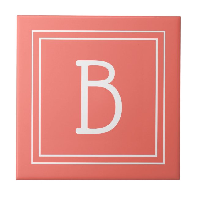 Carreau Monogramme moderne mis à jour Corail & Initiale bl (Devant)