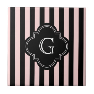 Carreau Monogramme Motif en bande noire rose pâle