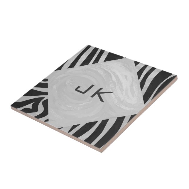 Carreau Monogramme noir et gris clair Zebra (Côté)