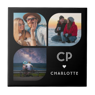 Carreau Monogramme Nom 3 Photo Moderne tendance Simple