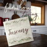 Carreau Monogramme Olive Garland Rustique Brown Toscane<br><div class="desc">Robe rustique branches d'olivier garland. Écriture toscane en coordination brun. Mélangez et faites correspondre d'autres tuiles pour créer votre look parfait. 100% de satisfaction client avec "Zazzle" tous les jours.</div>