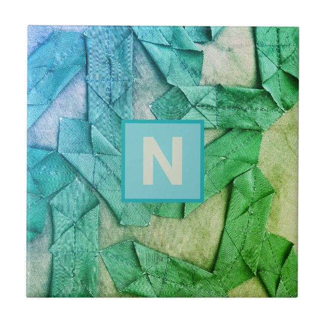 Carreau Monogramme ombre cyan turquoise vert nautique abst (Devant)