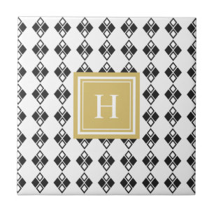 Carreau Monogramme or noir blanc arlequin motif