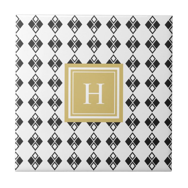 Carreau Monogramme or noir blanc arlequin motif (Devant)
