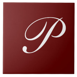 Carreau Monogramme P, blanc sur rouge foncé,