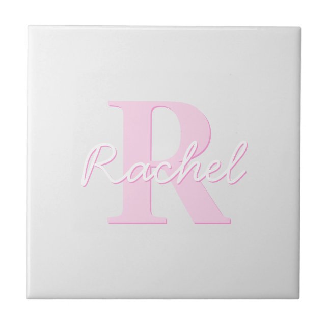 Carreau Monogramme personnalisable | Ombre rose et gris (Devant)