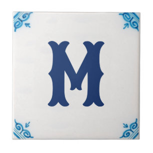 Carreau monogramme personnalisé Carrelage bleu Delft