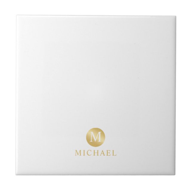 Carreau Monogramme personnalisé de luxe blanc et or (Devant)