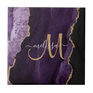 Carreau Monogramme personnalisé Parties scintillant or vio