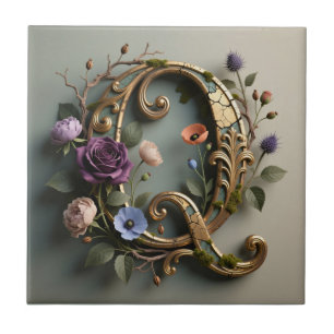 Carreau Monogramme Q Lettre Florale Or Antique