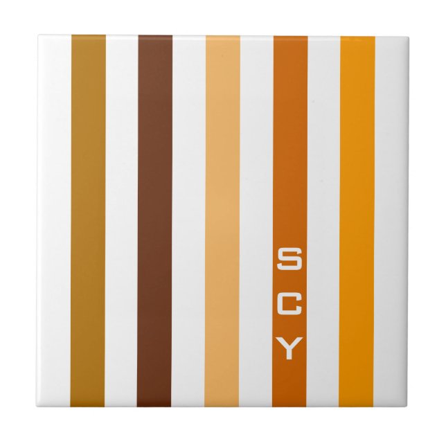Carreau Monogramme rayures verticales orange brun Tan (Devant)