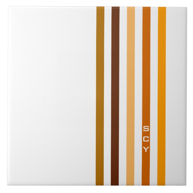 Carreau Monogramme rayures verticales orange marron clair (Devant)