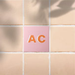 Carreau Monogramme retro personnalisé orange et rose<br><div class="desc">Carreaux décoratifs Retro Orange et Rose</div>