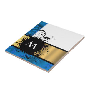Carreau Monogramme royal bleu et or