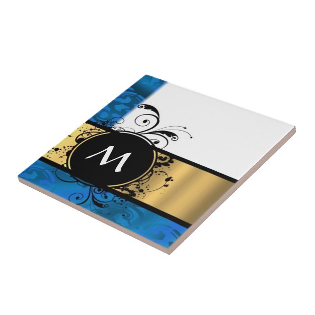 Carreau Monogramme royal bleu et or (Côté)