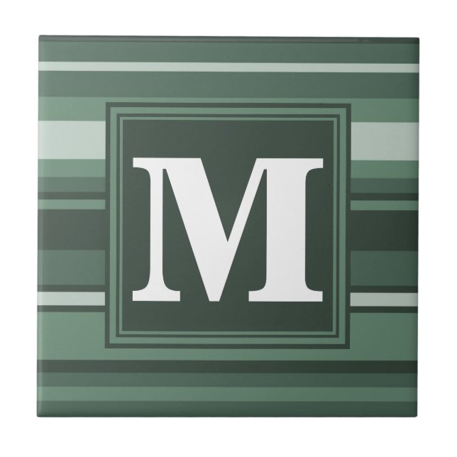 Carreau Monogramme sauge bandes vertes (Devant)