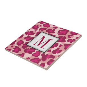 Carreau monogramme tendance léopard rose et rouge