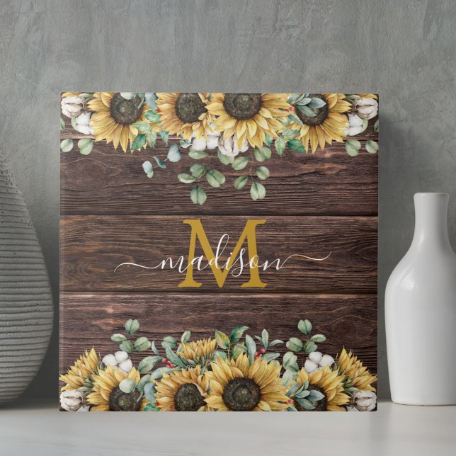 Carreau Monogramme Tournesol Jaune Eucalyptus Bois Brun (In situ)