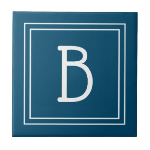 Carreau Monogramme Tropical Côtier Bleu Océan et Blanc