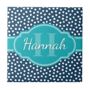 Carreau Monogramme Turquoise de Motif à pointes blanches d