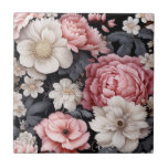 Carreau Monogramme végétal rose moderne<br><div class="desc">Un élégant carrelage en céramique rose et gris. C'est tellement joli pour votre décor de maison. Conçu pour vous par Blackberry Boulevard.</div>