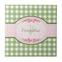 Monogramme vert Girly de guingan avec le nom