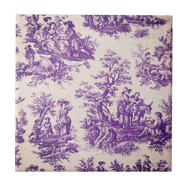 Carreau monogramme vintage fleuri violet toile de jouy (Devant)